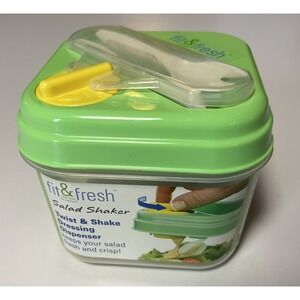 FIT & FRESH SALAD SHAKER REUSABLE PLASTIC CONTAINER W/DRESSING DISPENSER & CHILL